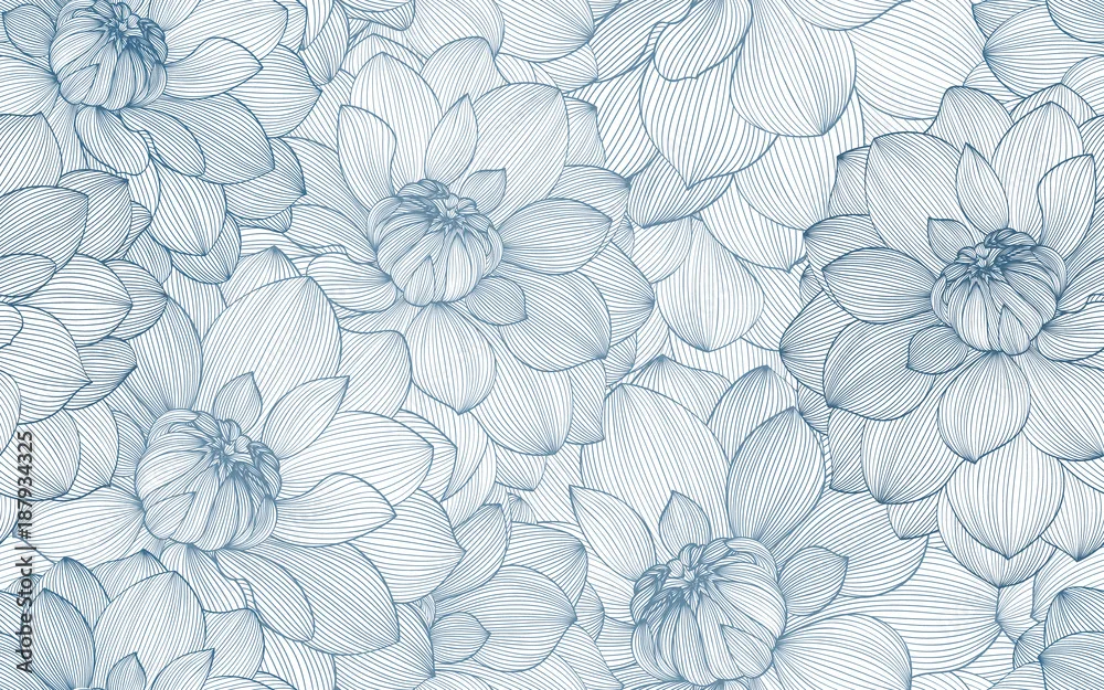 Colorful Watercolor Floral Print Wallpaper – Seamless Floral Pattern, Blue and White Modern Design for Living Room Walls