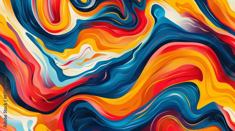Colorful Abstract Wallpaper Mural – Vibrant Swirls, Modern Art, Blue, Red, Yellow, Contemporary Wall Decor