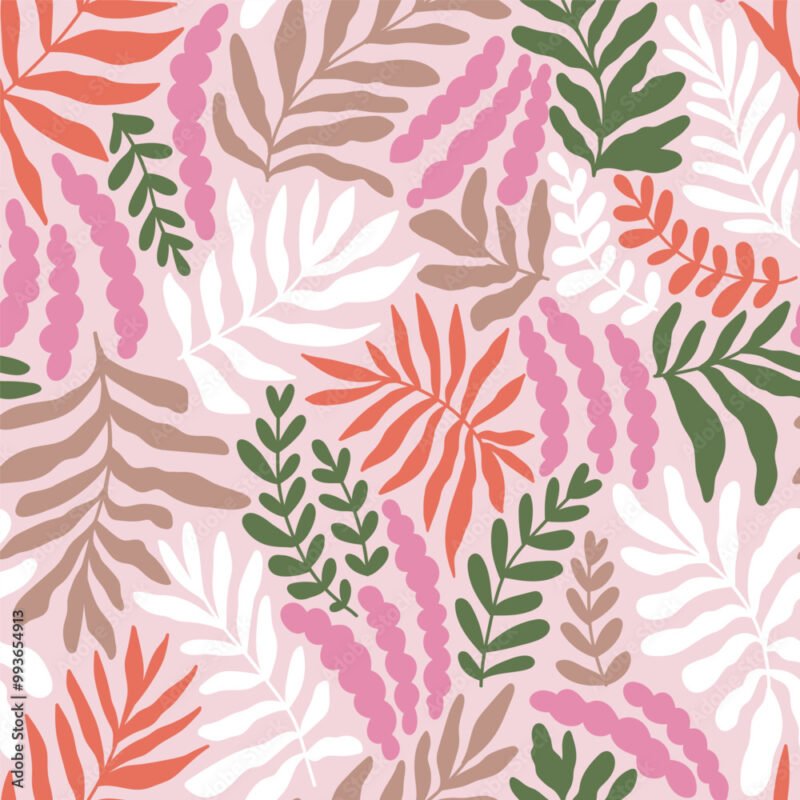 Large Scale Watercolor Floral Wallpaper – Seamless Pattern, Pink, Orange, Green, White Botanical Design for Walls