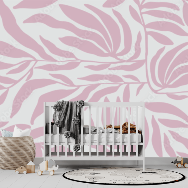 Pink Botanical Branches Wallpaper – Delicate Nature-Inspired Mural for Nursery