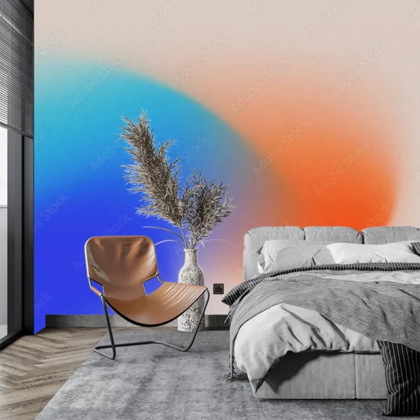 Contemporary Abstract Wallpaper Mural – Blue Orange Beige Gradient Modern Art for Bedroom Walls