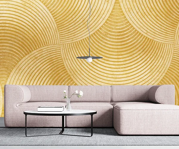 Modern Geometric Pattern Wallpaper – Abstract Minimalist Lines, Seamless Gold Circles, Textured Contemporary Design for Living Room and Bedroom Walls