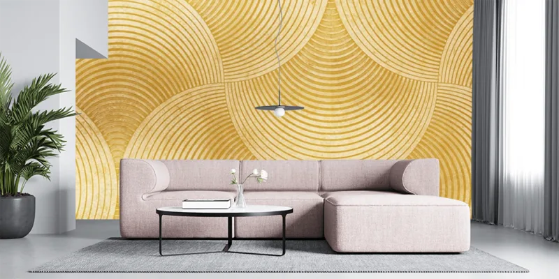 Modern Geometric Pattern Wallpaper – Abstract Minimalist Lines, Seamless Gold Circles, Textured Contemporary Design for Living Room and Bedroom Walls
