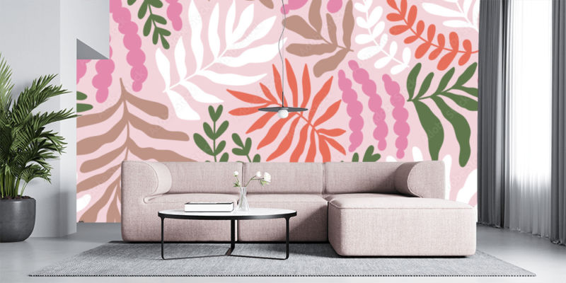 Large Scale Watercolor Floral Wallpaper – Seamless Pattern, Pink, Orange, Green, White Botanical Design for Walls
