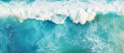 An aerial view of seascape. Top down.Ocean wave on coastline. Panoramic nature wallpaper. Generative ai