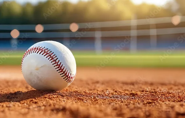 A baseball resting on the pitcher's mound in an empty stadium. Panorama with copy space. A baseball resting on the pitcher's mound in an empty stadium. Panorama with copy space.