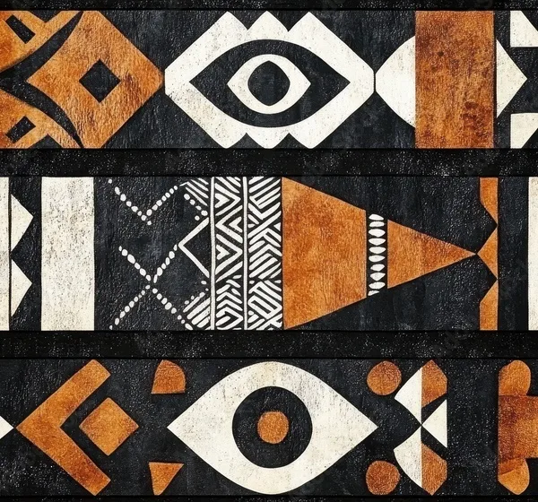 Geometric african art pattern with bold brown and white abstract designs