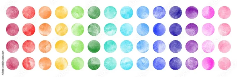 Watercolor Circle Shape Stains, Smears Collection. Bright Rainbow Colors Brush Drawn Dot Pattern. Colorful Watercolour Round Paint Spots Set, Big Dots Illustration, Design Elements. Text Background. Watercolor circle shape stains, smears collection. Bright rainbow colors brush drawn dot pattern. Colorful watercolour round paint spots set, big dots illustration, design elements. Text background.