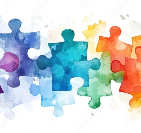 Colorful puzzle pieces coming together, symbolizing the power of collaboration and creativity in design on a white background Generative AI